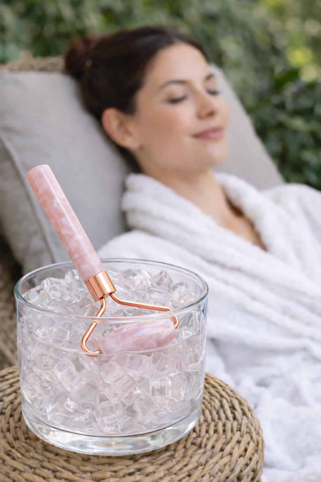 Rose Quartz Facial Roller – Cooling Depuffing Massage, Rose Gold