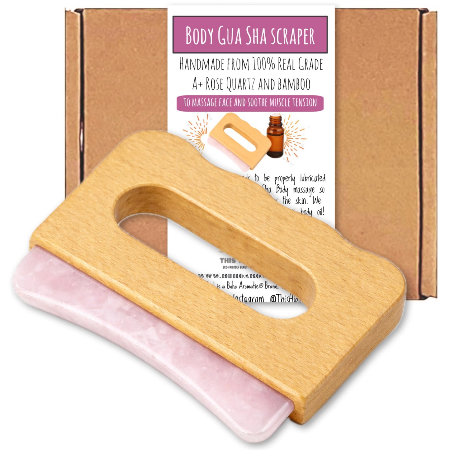 Rose Quartz Body Gua Sha Tool | Crystal Body Sculpting Massage | Lymphatic Drainage Tool | Natural Skincare Ritual | Self Care Gift for Her