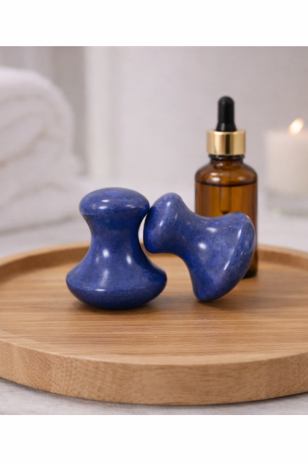 Blue Aventurine Gua Sha Mushroom Set, Facial Sculpting - Crystal Energy for Face + Body