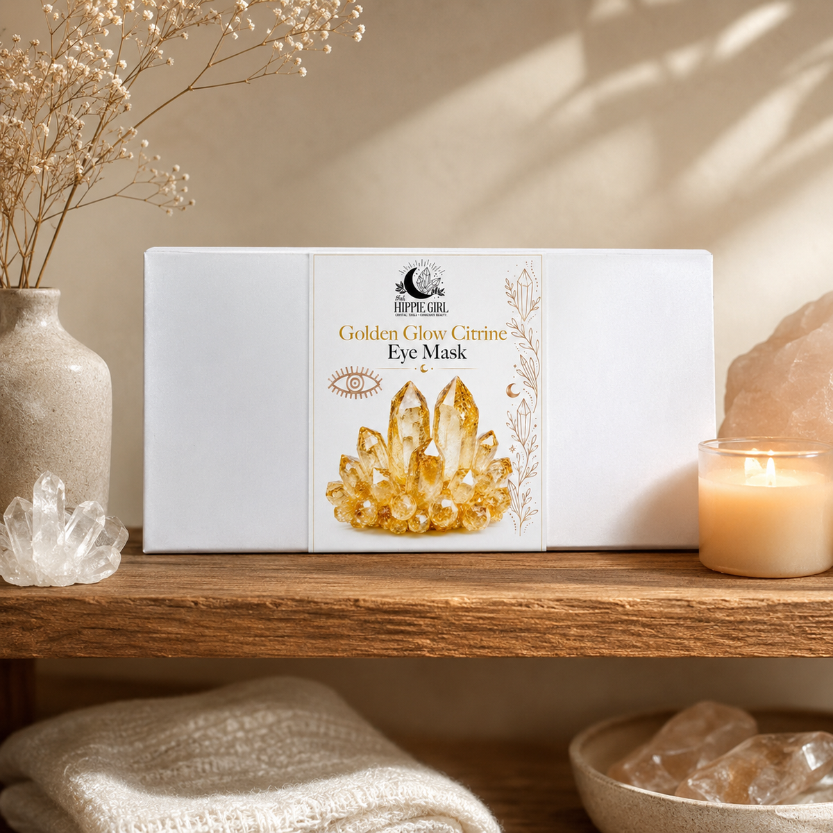 Golden Glow Citrine Eye Mask | Genuine Citrine Crystal Cooling Eye Mask | Spa Self Care Gift | Crystal Eye Pillow | Under Eye Relaxation