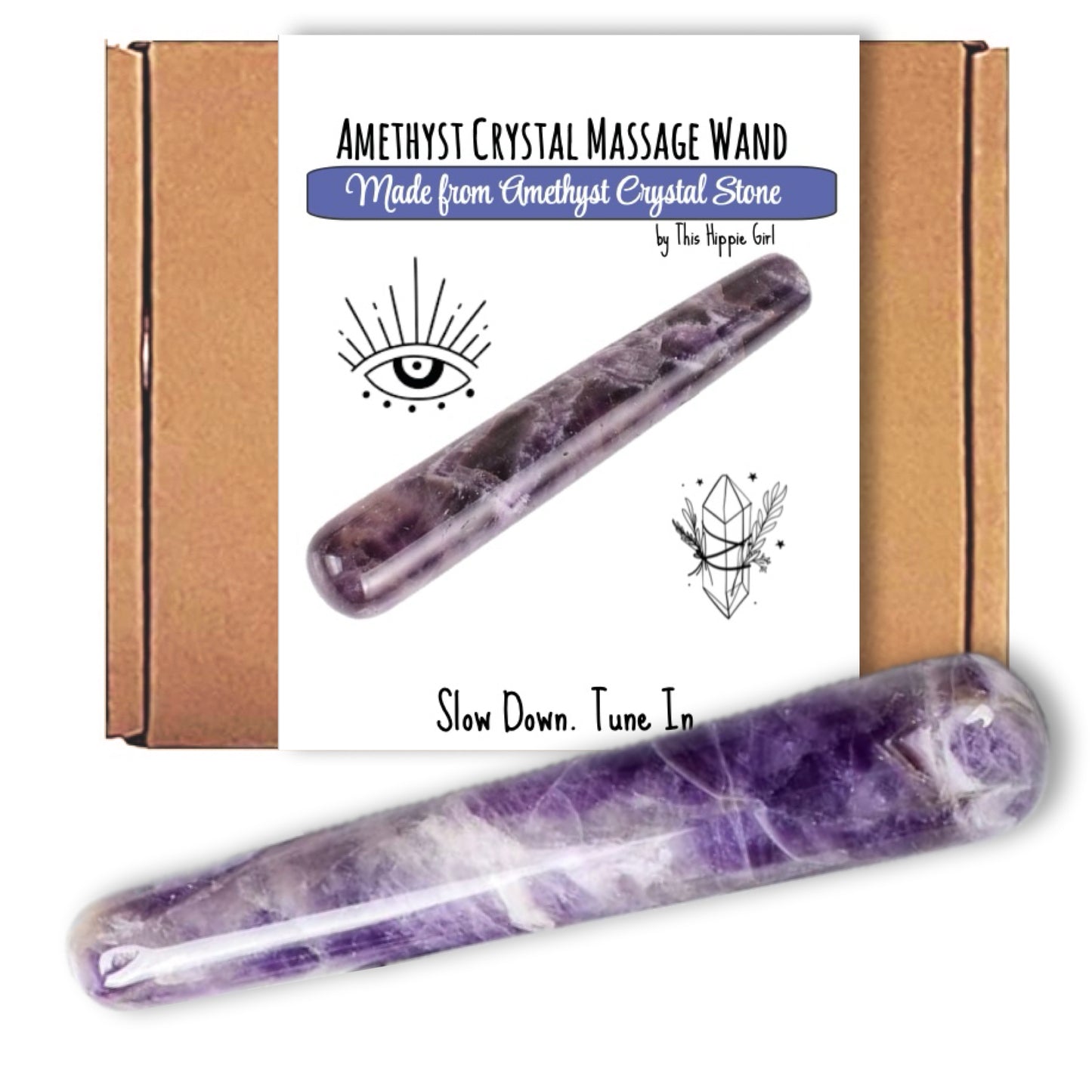 Polished Amethyst Crystal Massage Wand – Natural Gemstone, Relaxation Tool