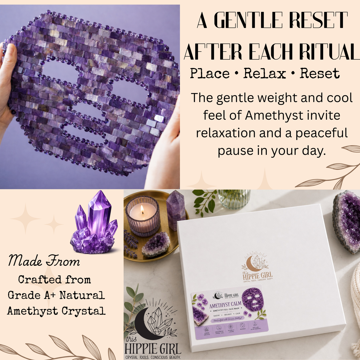 Amethyst Crystal Face Mask –Luxury Cooling Spa Skincare Ritual –Gift for her - This Hippie Girl