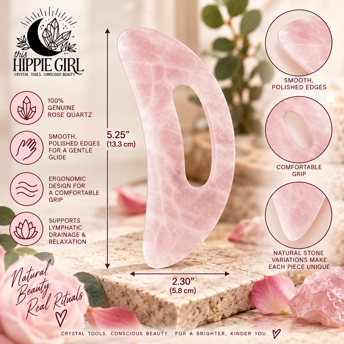 Rose Quartz Body Gua Sha Scraping Stone | This Hippie Girl