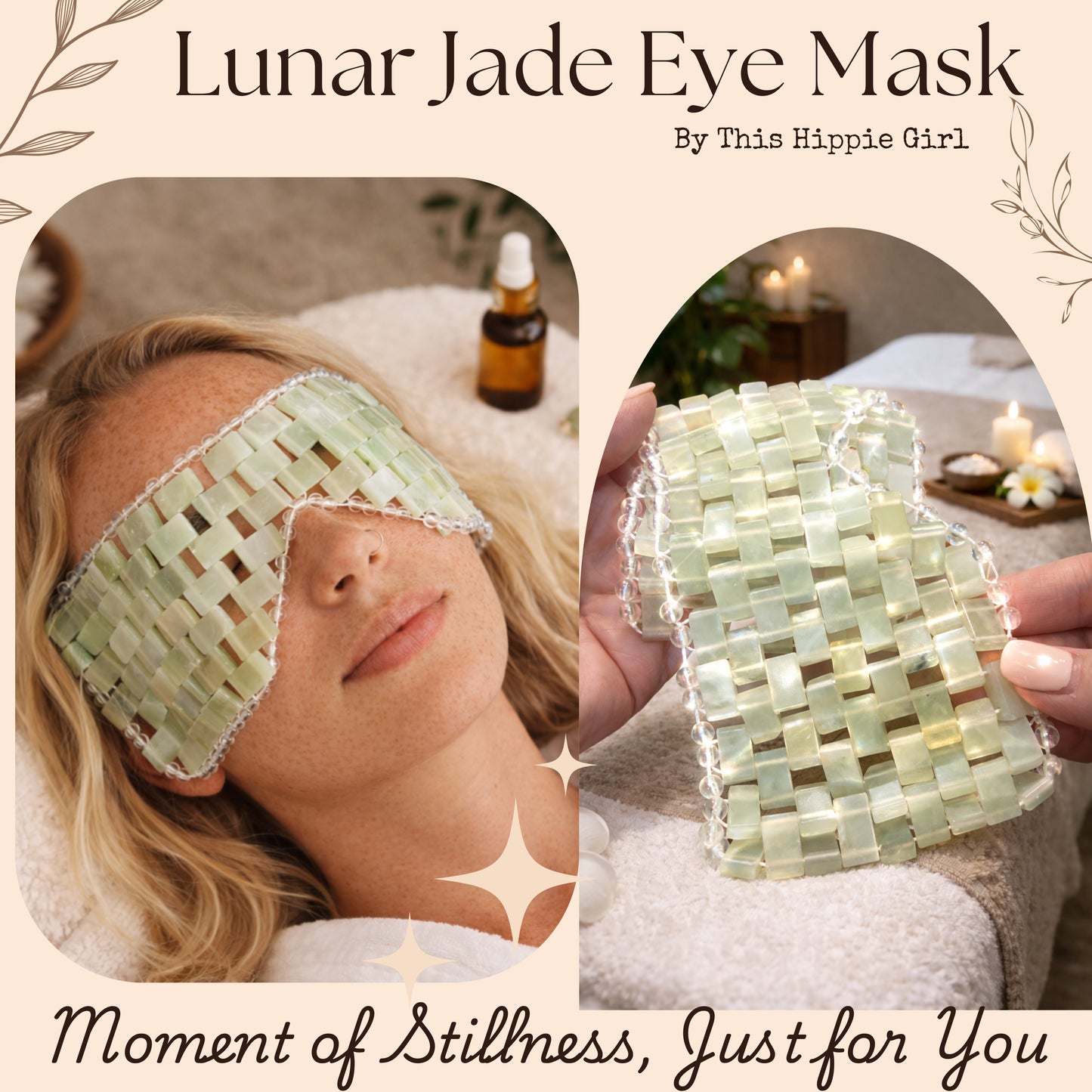 Light Jade Cooling Eye Mask – Puffy Eyes, Dark Circles, Spa Relaxation. Lunar Jade.