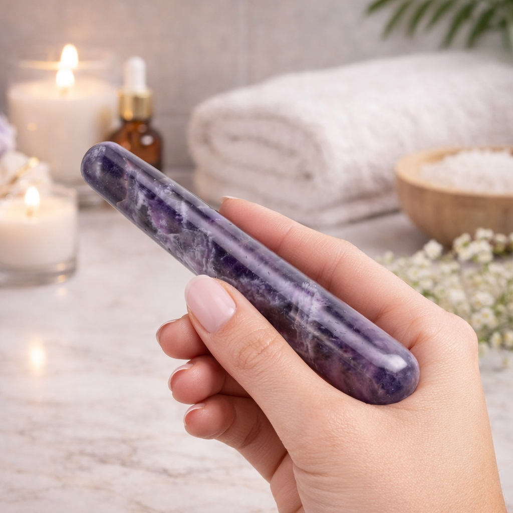 Polished Amethyst Crystal Massage Wand – Natural Gemstone, Relaxation Tool