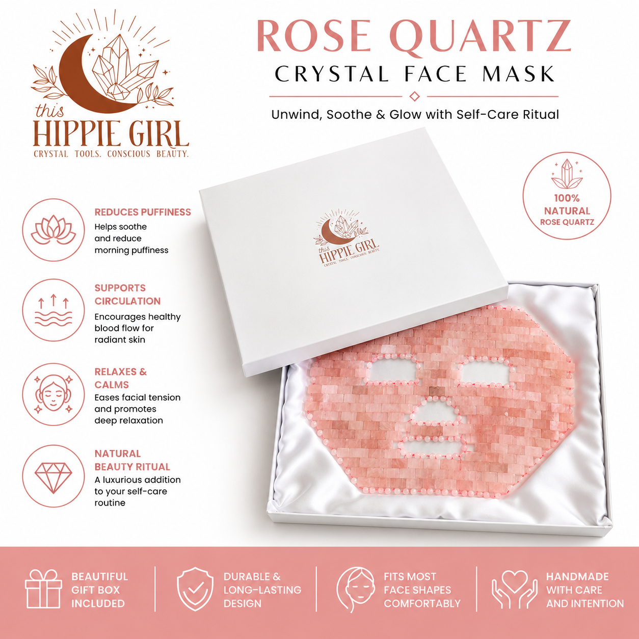 Rose Quartz Crystal Face Mask – Handcrafted Cooling Spa Skincare Ritual
