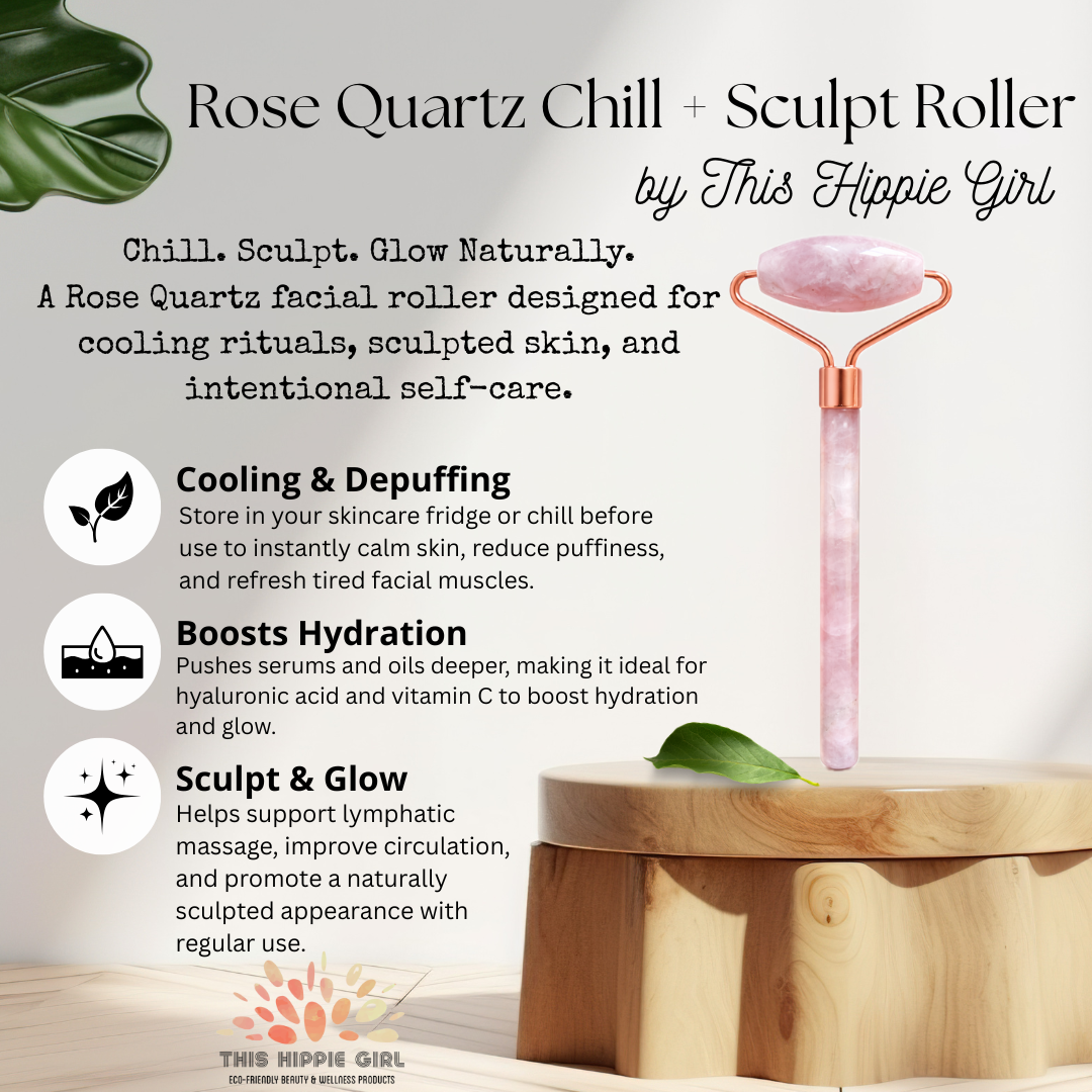 Rose Quartz Facial Roller – Cooling Depuffing Massage, Rose Gold