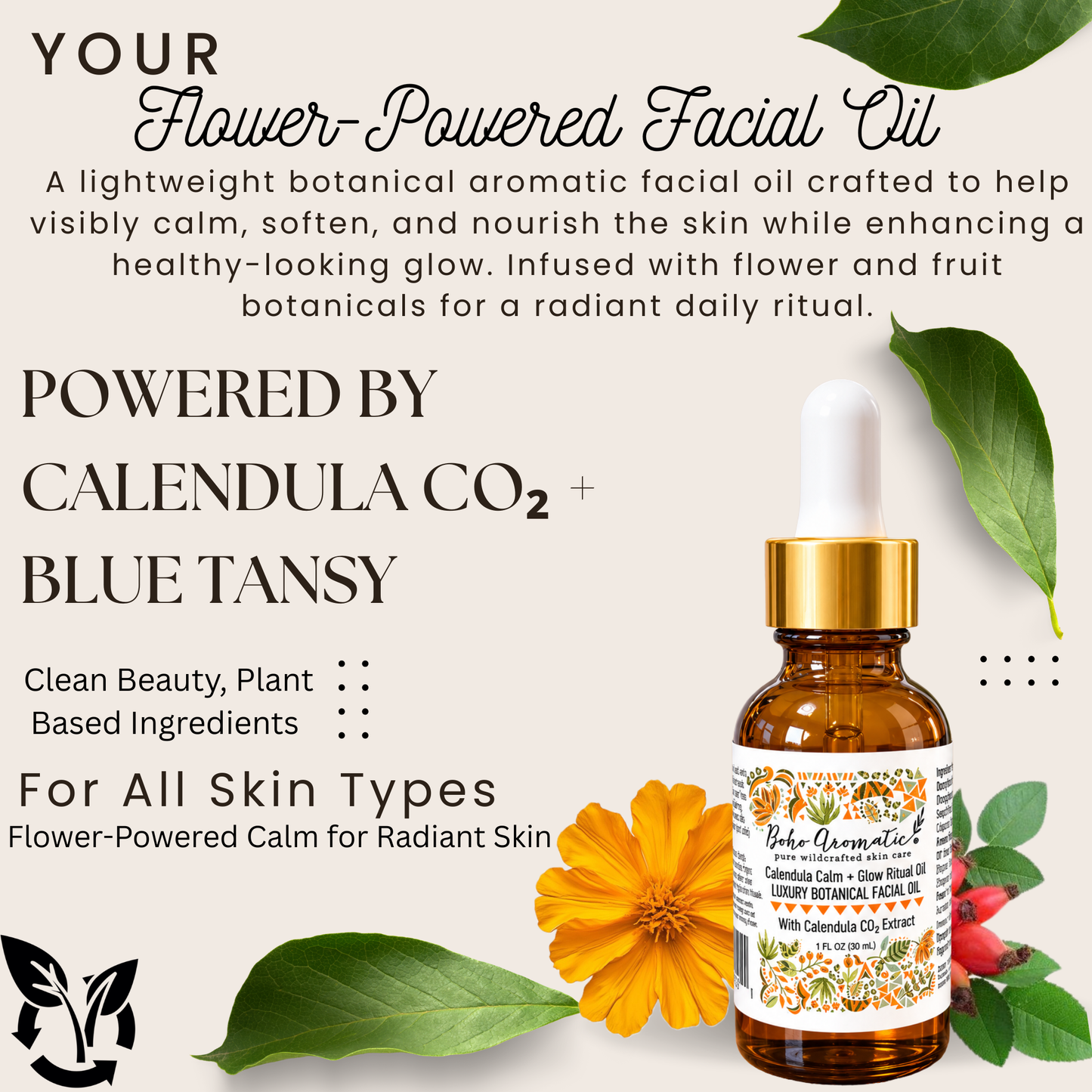 *COMING SOON* Calendula Calm + Glow Ritual Oil | Luxury Botanical Facial Oil with Calendula CO₂, Blue Tansy & Rosehip | Boho Aromatic