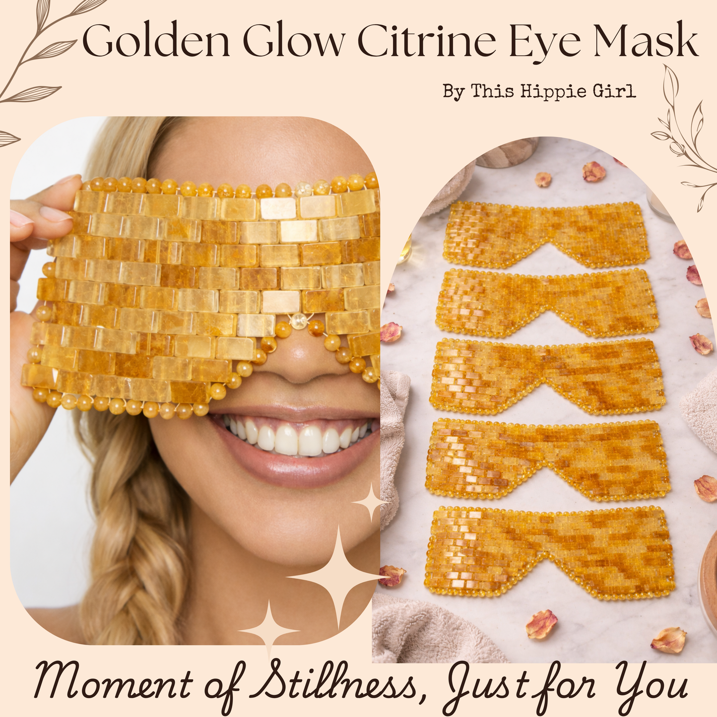 Golden Glow Citrine Eye Mask | Genuine Citrine Crystal Cooling Eye Mask | Spa Self Care Gift | Crystal Eye Pillow | Under Eye Relaxation