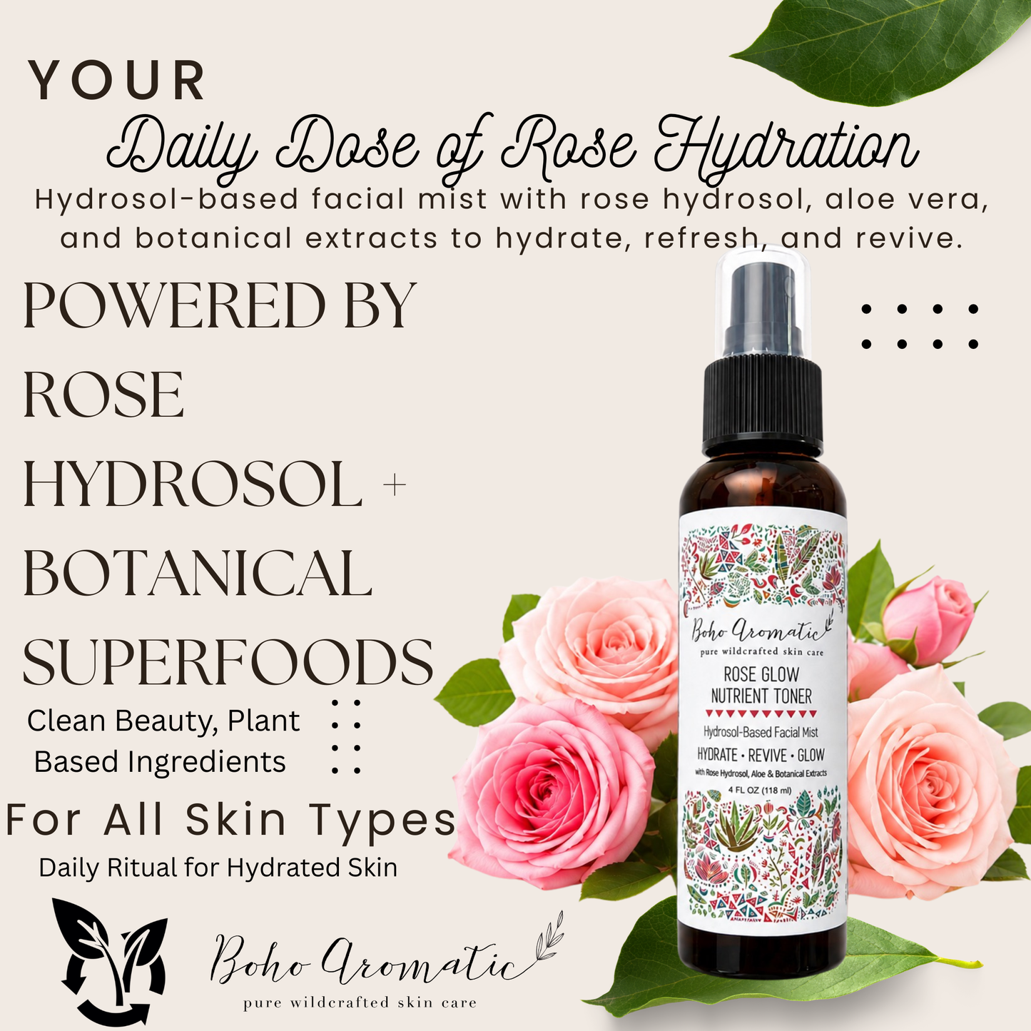 *NEW* Rose Glow Nutrient Toner | Hydrosol-Based Facial Mist | Hydrate • Revive • Glow