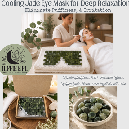 Terra Jade, Natural Jade Eye Mask – Cooling Crystal Eye Therapy for Puffiness & Dark Circles, New Glass Bead Boarder