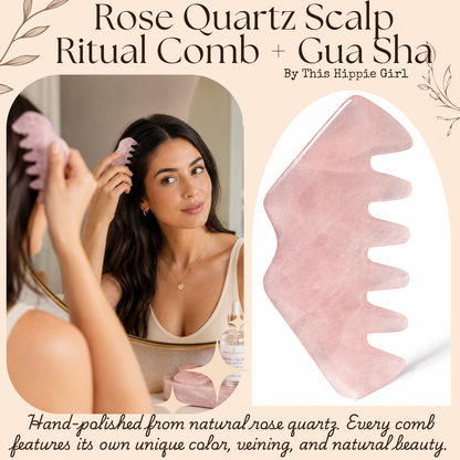 Rose Quartz Scalp Ritual™ Comb + Gua Sha – 2-in-1 Crystal Scalp Massager & Facial Gua Sha Tool for Scalp Massage, Facial Sculpting, Self-Care & Skincare Rituals