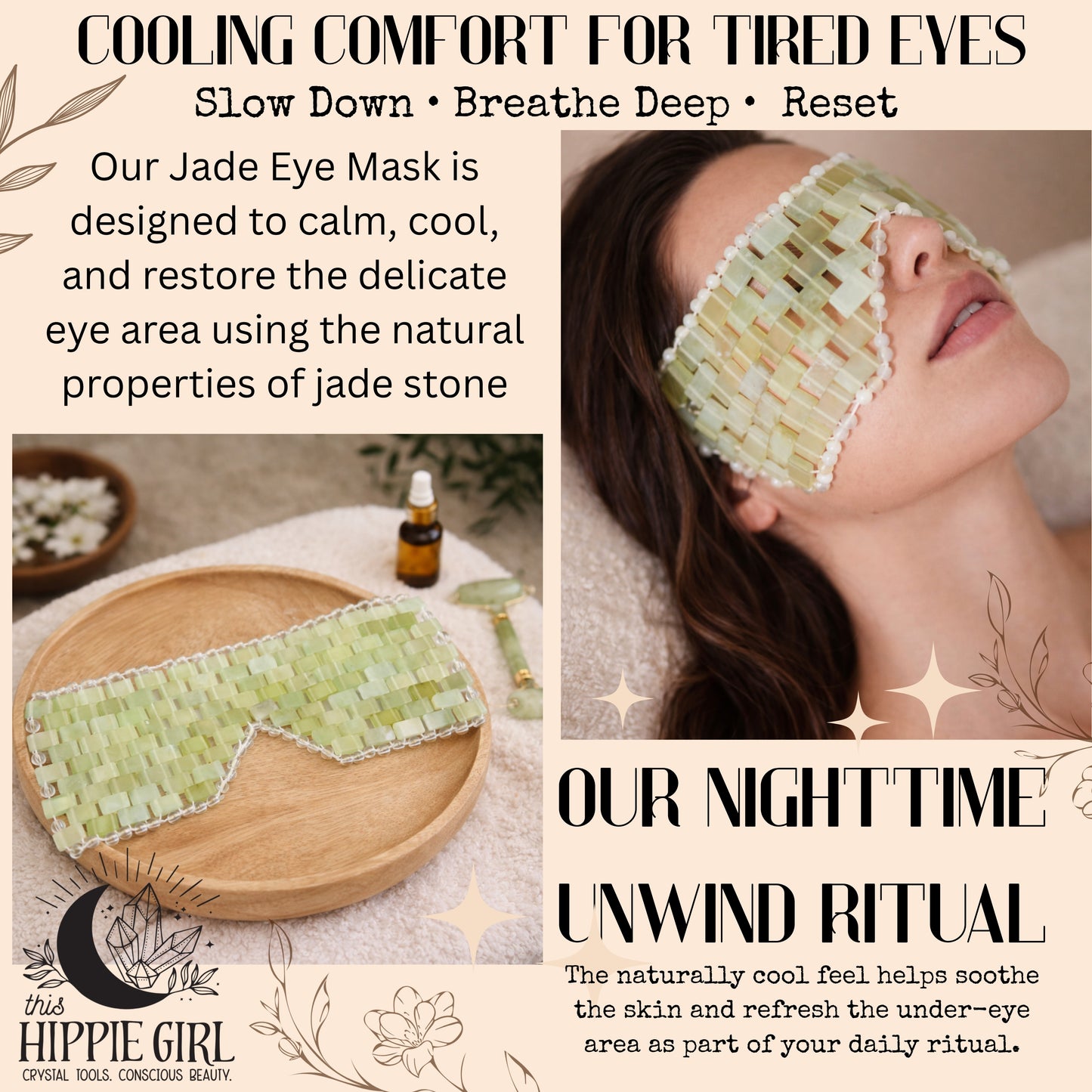Light Jade Cooling Eye Mask – Puffy Eyes, Dark Circles, Spa Relaxation. Lunar Jade.