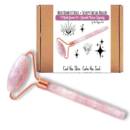 Rose Quartz Facial Roller – Cooling Depuffing Massage, Rose Gold