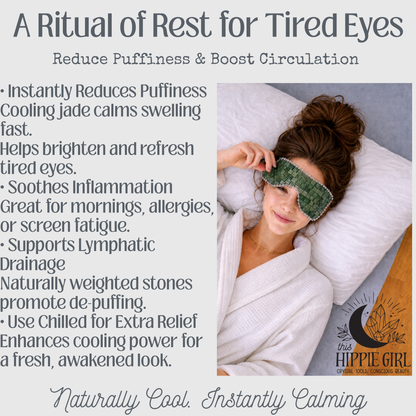 Terra Jade, Natural Jade Eye Mask – Cooling Crystal Eye Therapy for Puffiness & Dark Circles, New Glass Bead Boarder