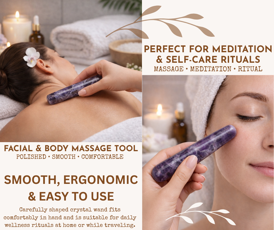 Polished Amethyst Crystal Massage Wand – Natural Gemstone, Relaxation Tool