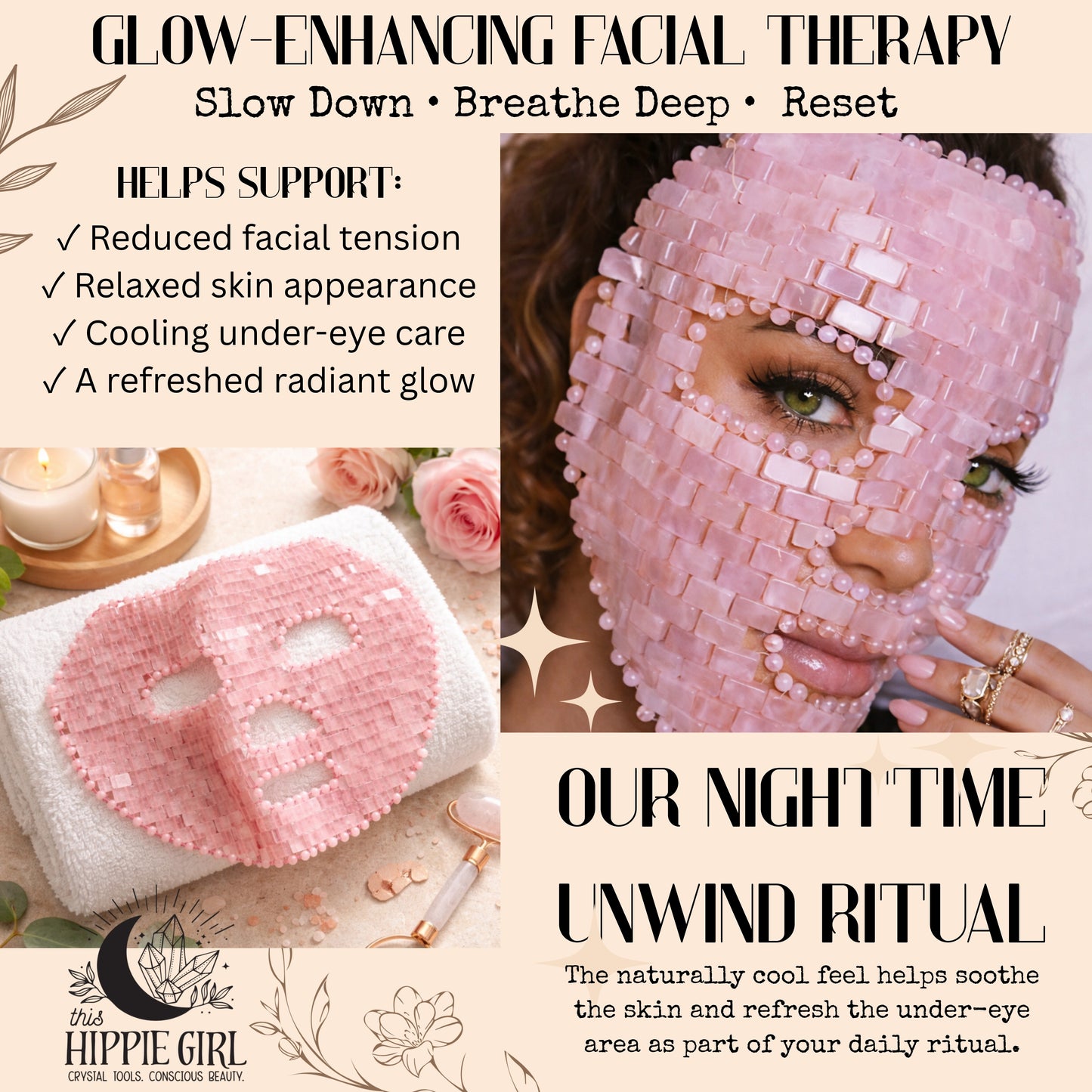 Rose Quartz Crystal Face Mask – Handcrafted Cooling Spa Skincare Ritual
