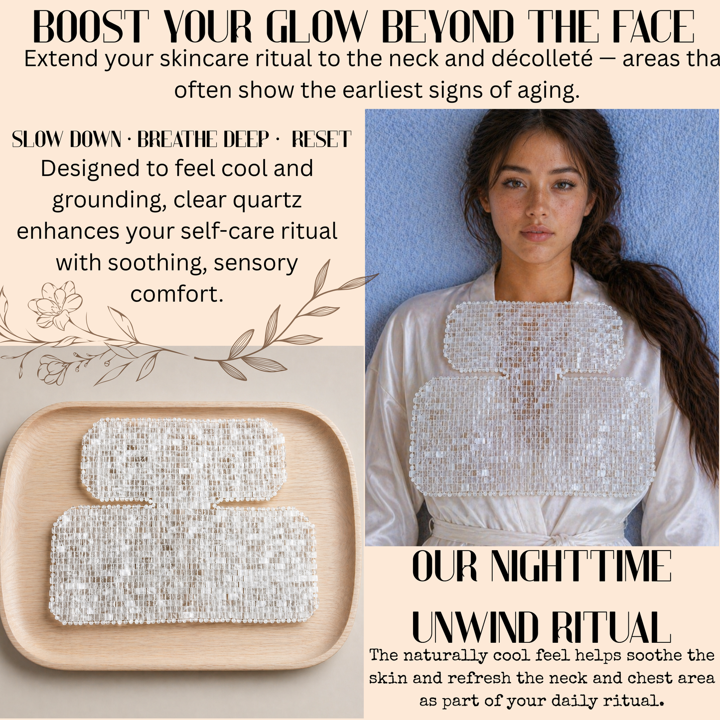 Crystal Clear Radiance™ Clear Quartz Chest & Neck Mask | Crystal Décolleté Mask | Cooling Crystal Therapy | Self Care Ritual | This Hippie Girl