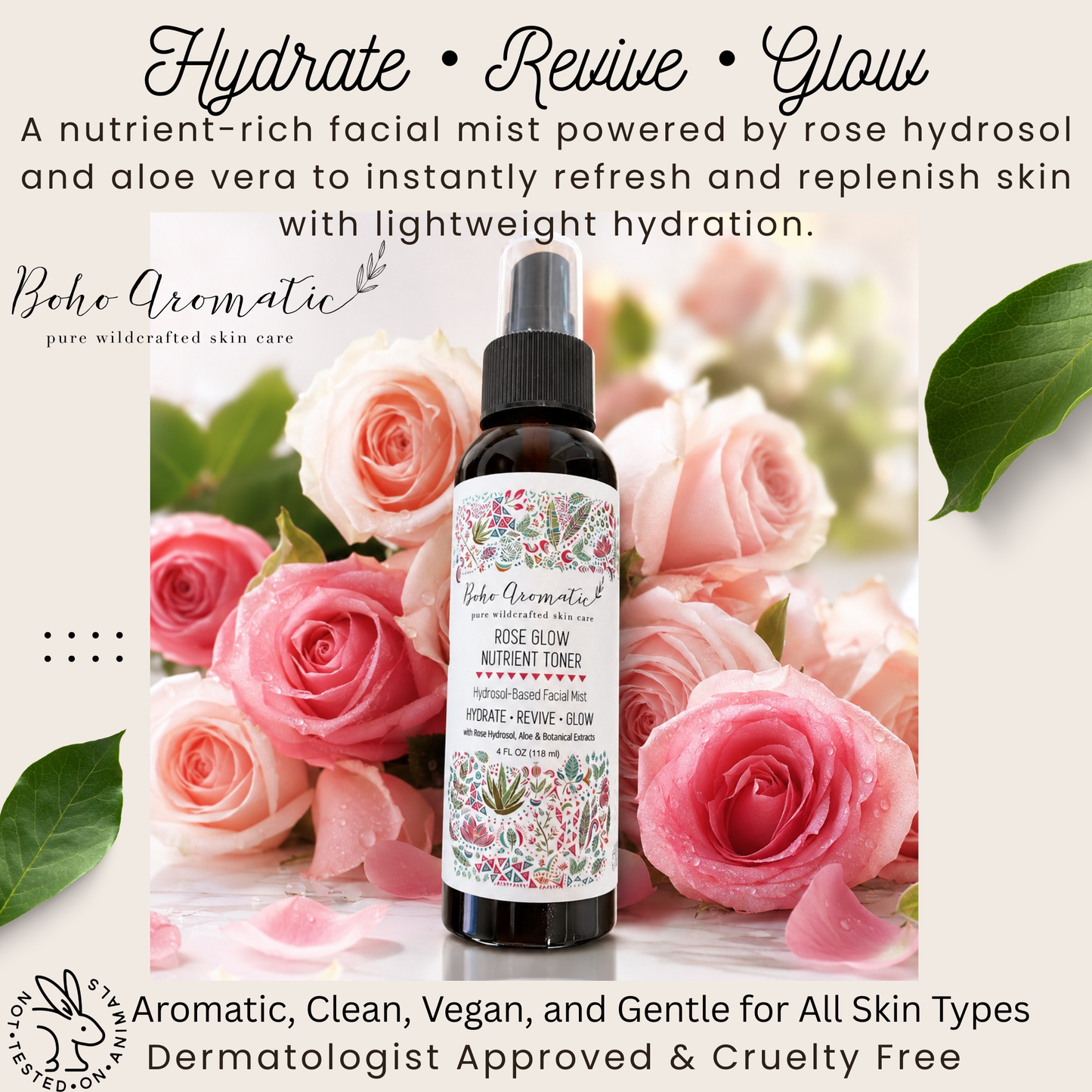 *NEW* Rose Glow Nutrient Toner | Hydrosol-Based Facial Mist | Hydrate • Revive • Glow