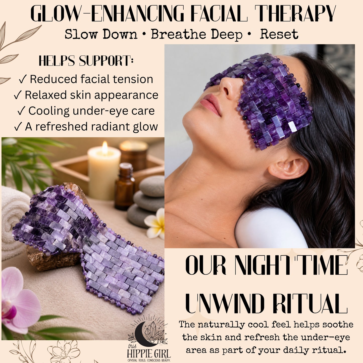 Midnight Amethyst Crystal Eye Mask | Cooling Spa Ritual for Eyes