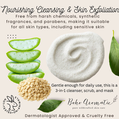 Oat Cleansing Facial Scrub | Gentle Exfoliating Cleanser for Soft, Smooth Skin | Boho Aromatic