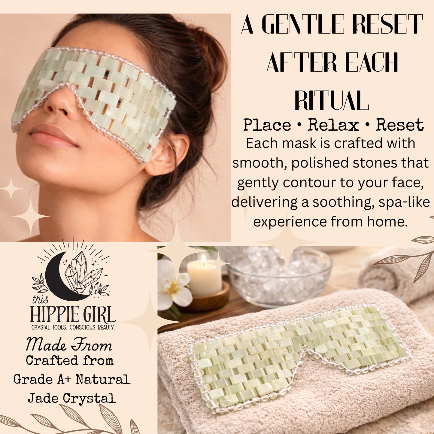 Light Jade Cooling Eye Mask – Puffy Eyes, Dark Circles, Spa Relaxation. Lunar Jade.