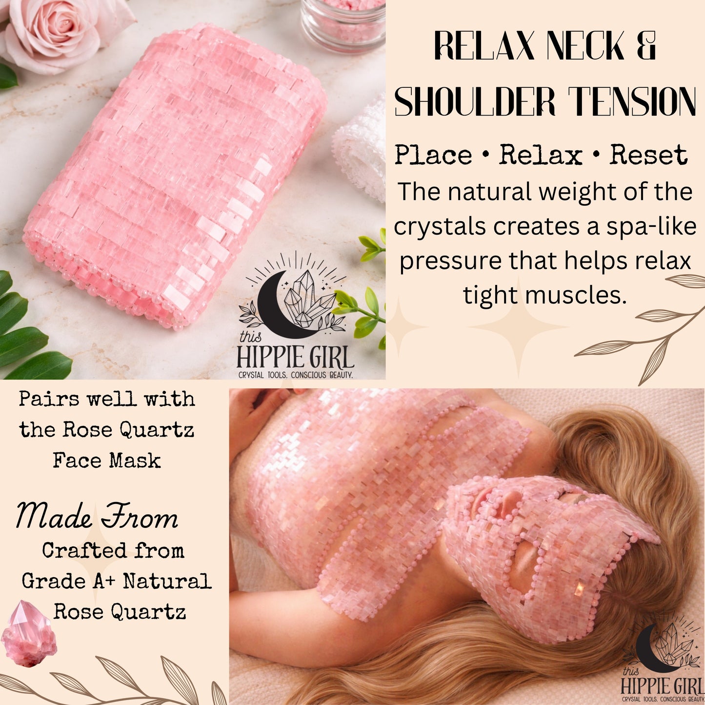Blush Rose Ritual™ Rose Quartz Chest & Neck Mask | Crystal Décolleté Mask | Cooling Crystal Therapy | Self Care Ritual | This Hippie Girl