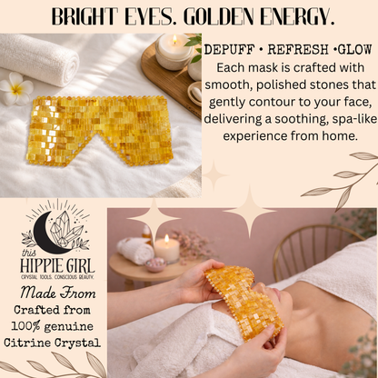 Golden Glow Citrine Eye Mask | Genuine Citrine Crystal Cooling Eye Mask | Spa Self Care Gift | Crystal Eye Pillow | Under Eye Relaxation