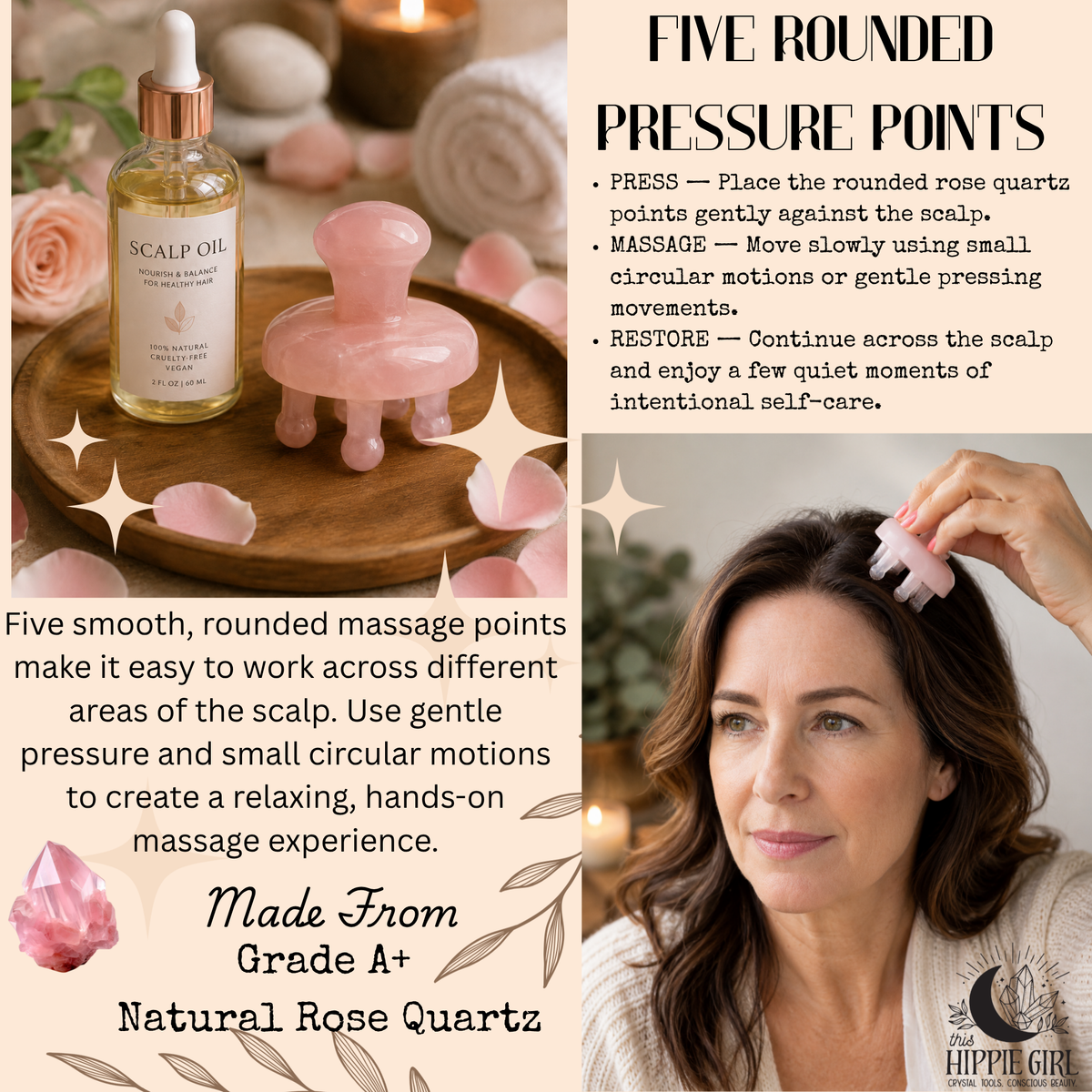 Rose Quartz Scalp Ritual™ Pressure Point Scalp Massager