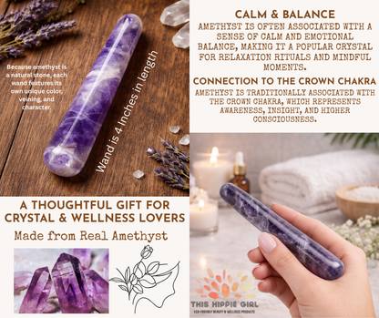 Polished Amethyst Crystal Massage Wand – Natural Gemstone, Relaxation Tool