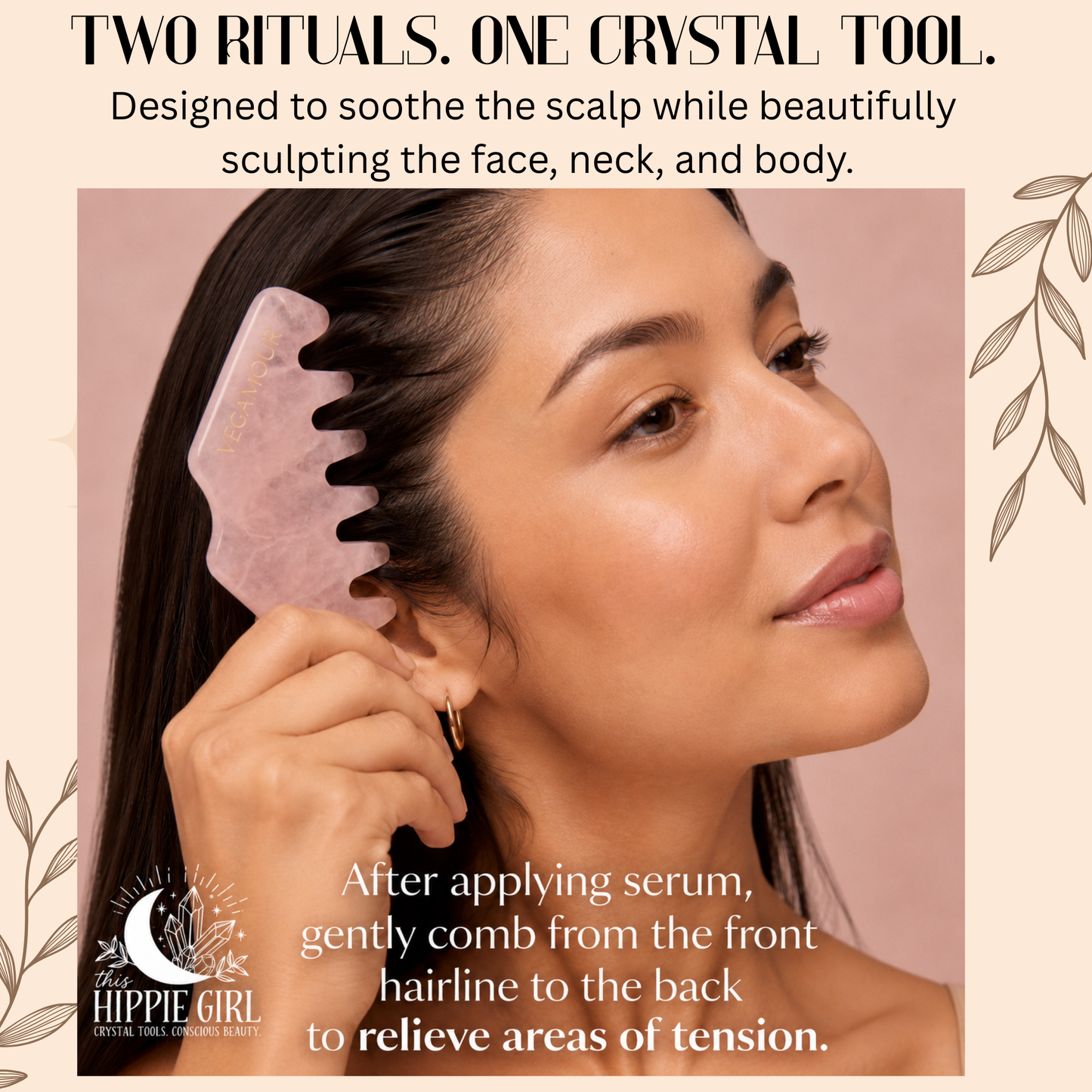 Rose Quartz Scalp Ritual™ Comb + Gua Sha – 2-in-1 Crystal Scalp Massager & Facial Gua Sha Tool for Scalp Massage, Facial Sculpting, Self-Care & Skincare Rituals