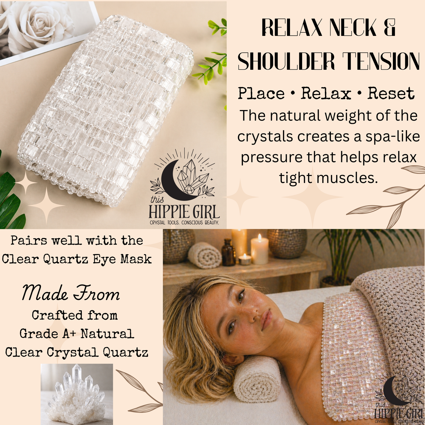 Crystal Clear Radiance™ Clear Quartz Chest & Neck Mask | Crystal Décolleté Mask | Cooling Crystal Therapy | Self Care Ritual | This Hippie Girl