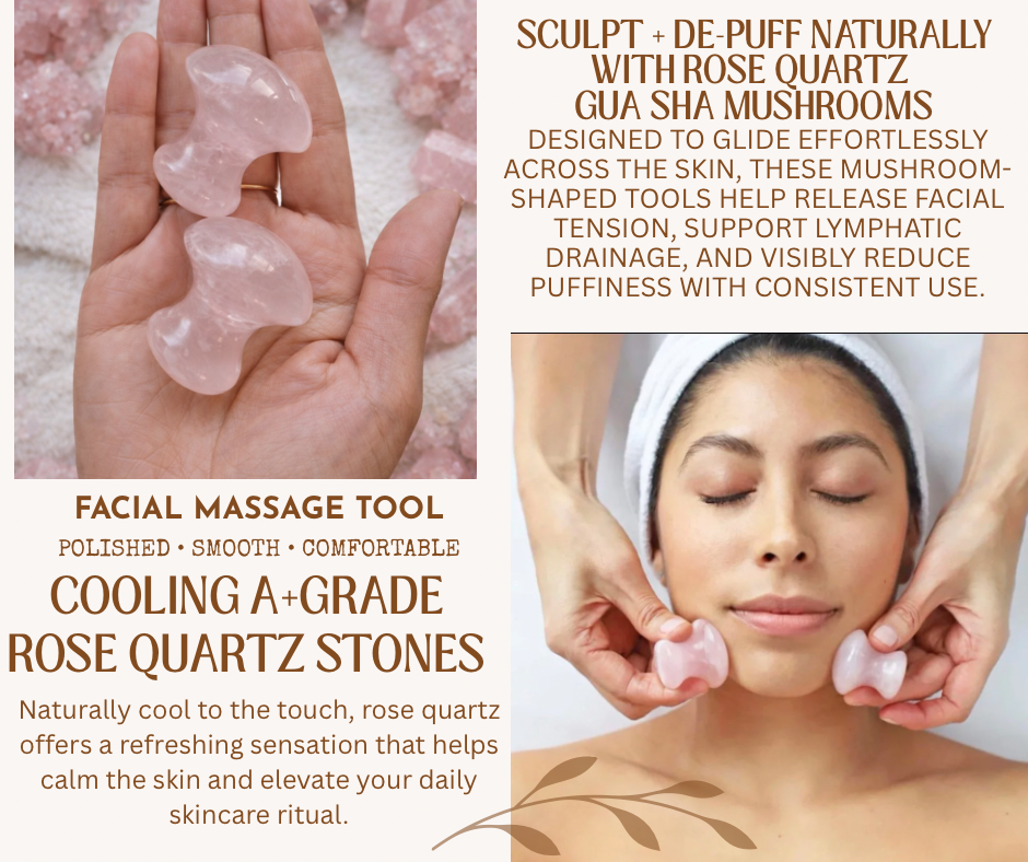 ROSE QUARTZ GUA SHA MUSHROOMS - Crystal Energy for Face + Body