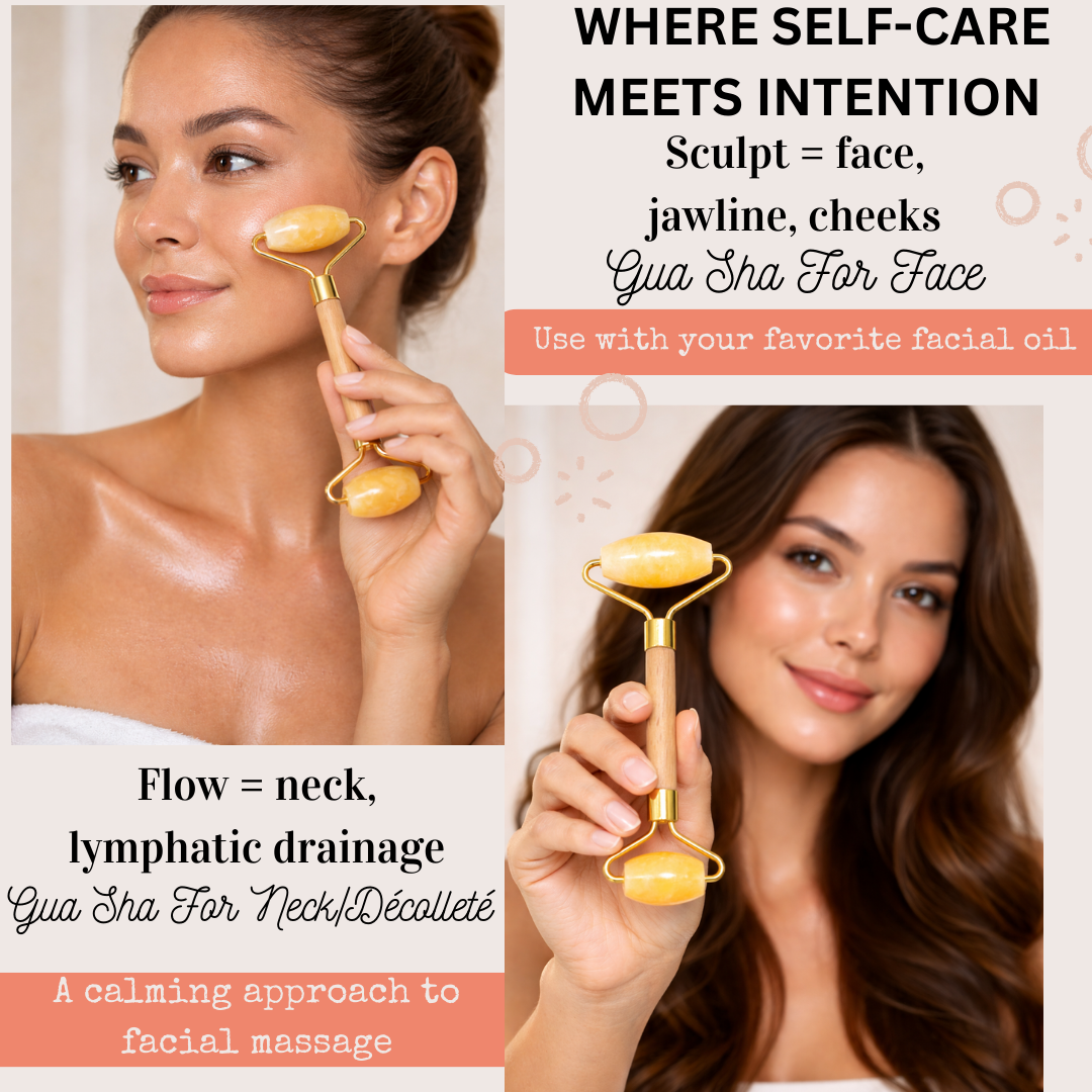 Orange Calcite Facial Roller – Bamboo Handle, Natural Stone Skincare