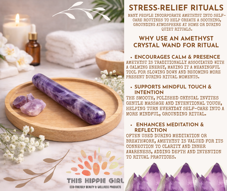Polished Amethyst Crystal Massage Wand – Natural Gemstone, Relaxation Tool
