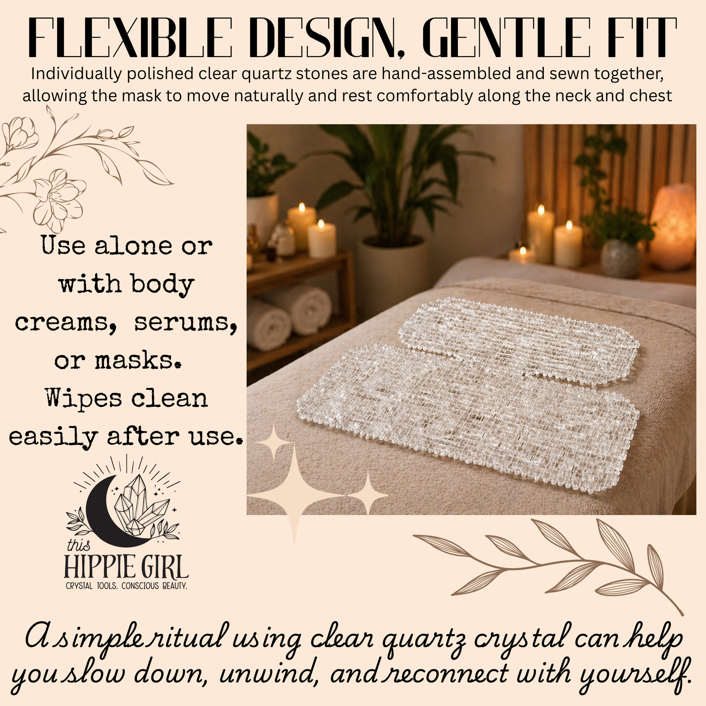 Crystal Clear Radiance™ Clear Quartz Chest & Neck Mask | Crystal Décolleté Mask | Cooling Crystal Therapy | Self Care Ritual | This Hippie Girl