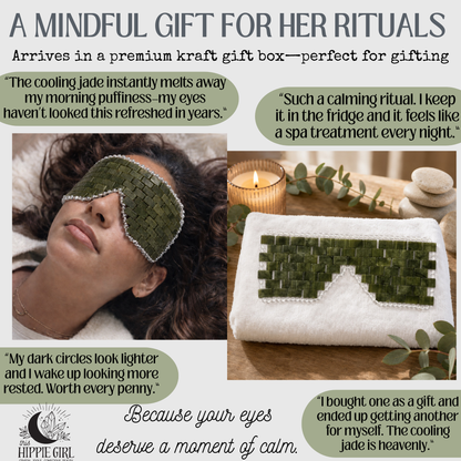 Terra Jade, Natural Jade Eye Mask – Cooling Crystal Eye Therapy for Puffiness & Dark Circles, New Glass Bead Boarder