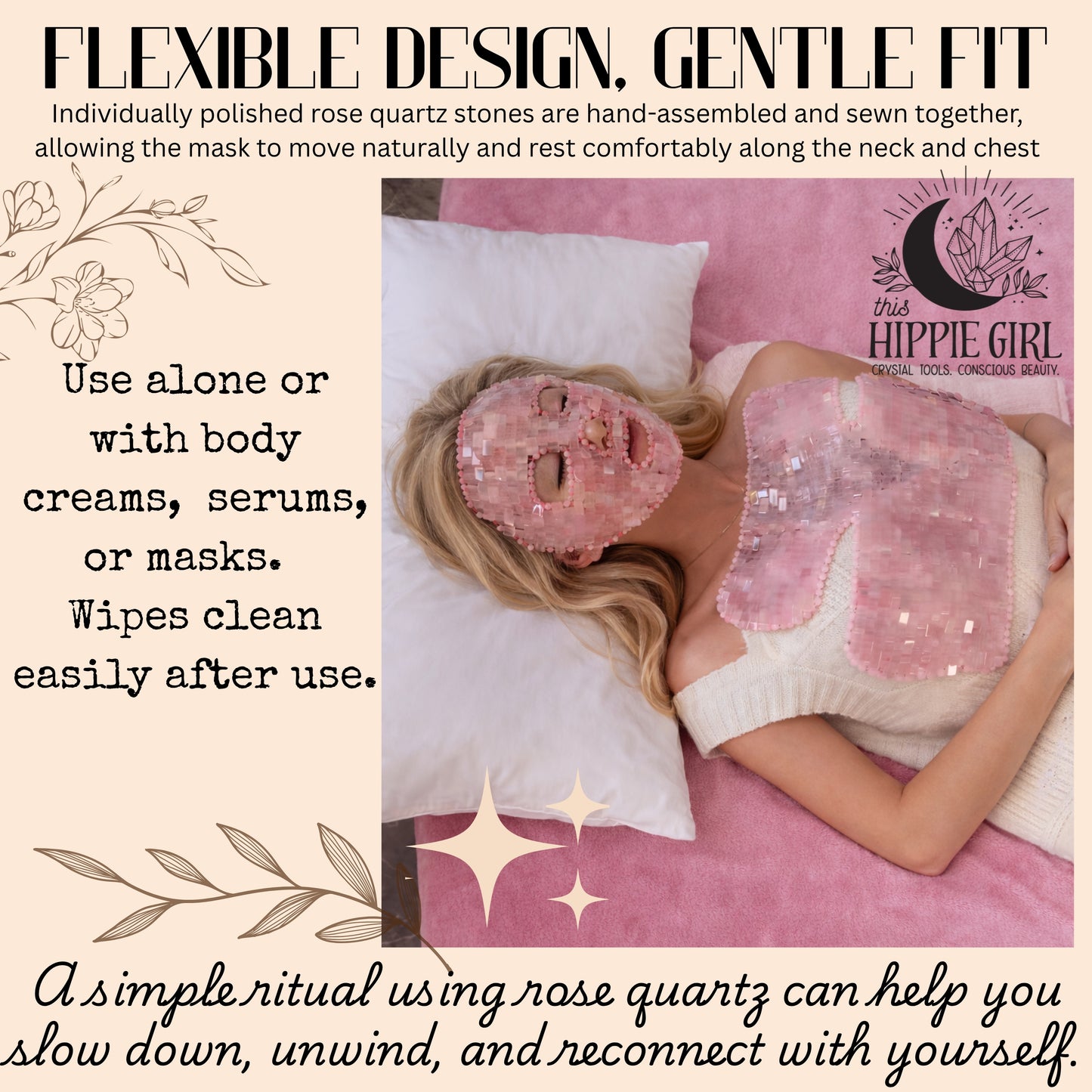 Blush Rose Ritual™ Rose Quartz Chest & Neck Mask | Crystal Décolleté Mask | Cooling Crystal Therapy | Self Care Ritual | This Hippie Girl