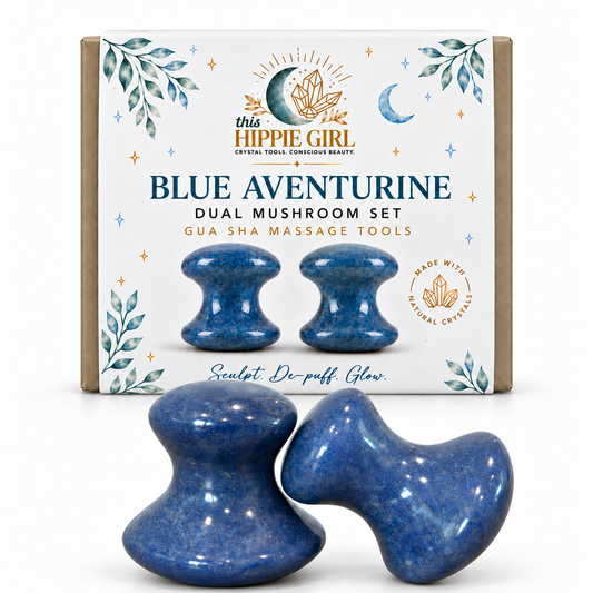 Blue Aventurine Gua Sha Mushroom Set, Facial Sculpting  - Crystal Energy for Face + Body