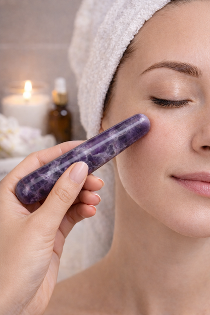 Polished Amethyst Crystal Massage Wand – Natural Gemstone, Relaxation Tool