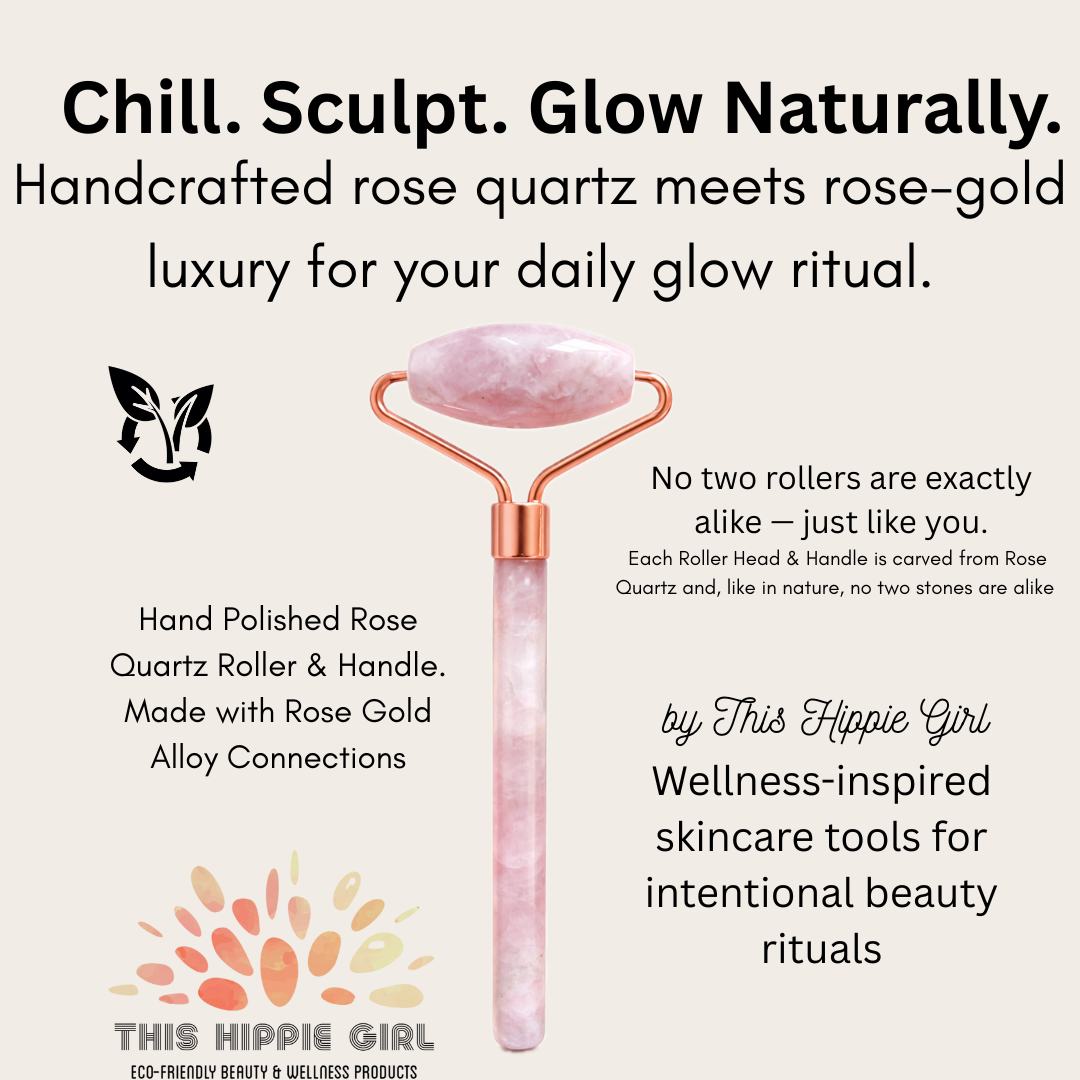 Rose Quartz Facial Roller – Cooling Depuffing Massage, Rose Gold