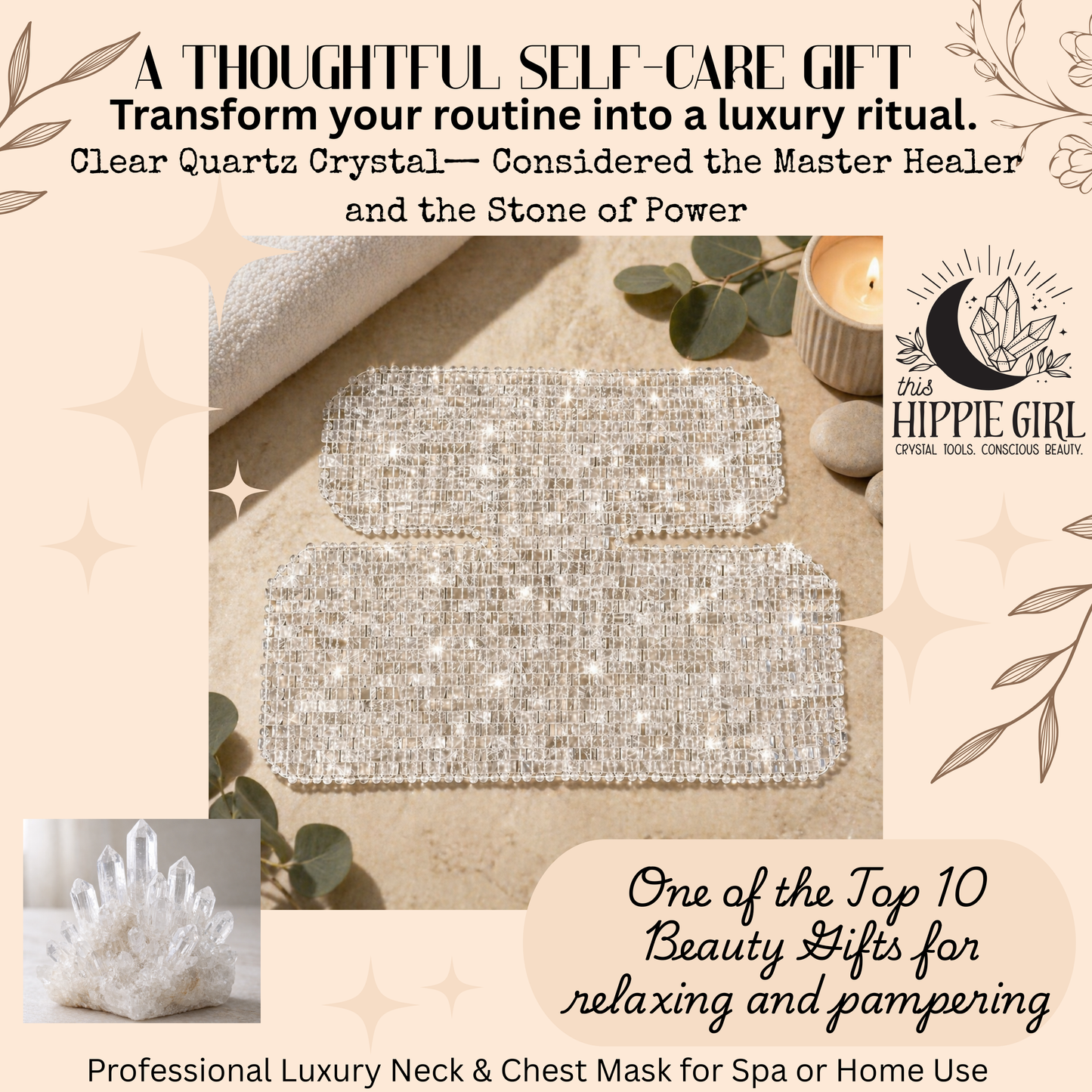 Crystal Clear Radiance™ Clear Quartz Chest & Neck Mask | Crystal Décolleté Mask | Cooling Crystal Therapy | Self Care Ritual | This Hippie Girl
