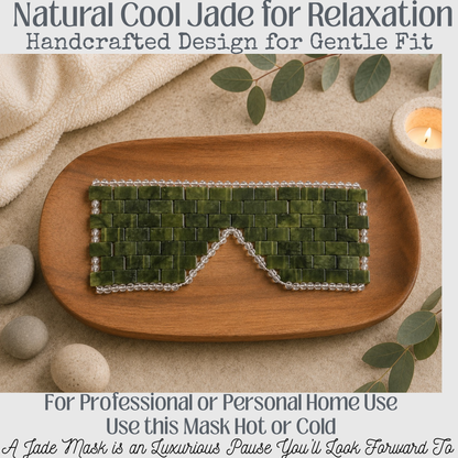 Terra Jade, Natural Jade Eye Mask – Cooling Crystal Eye Therapy for Puffiness & Dark Circles, New Glass Bead Boarder