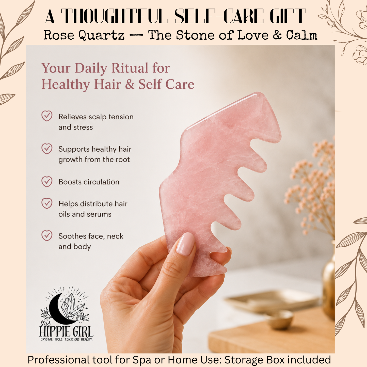 Rose Quartz Scalp Ritual™ Comb + Gua Sha – 2-in-1 Crystal Scalp Massager & Facial Gua Sha Tool for Scalp Massage, Facial Sculpting, Self-Care & Skincare Rituals