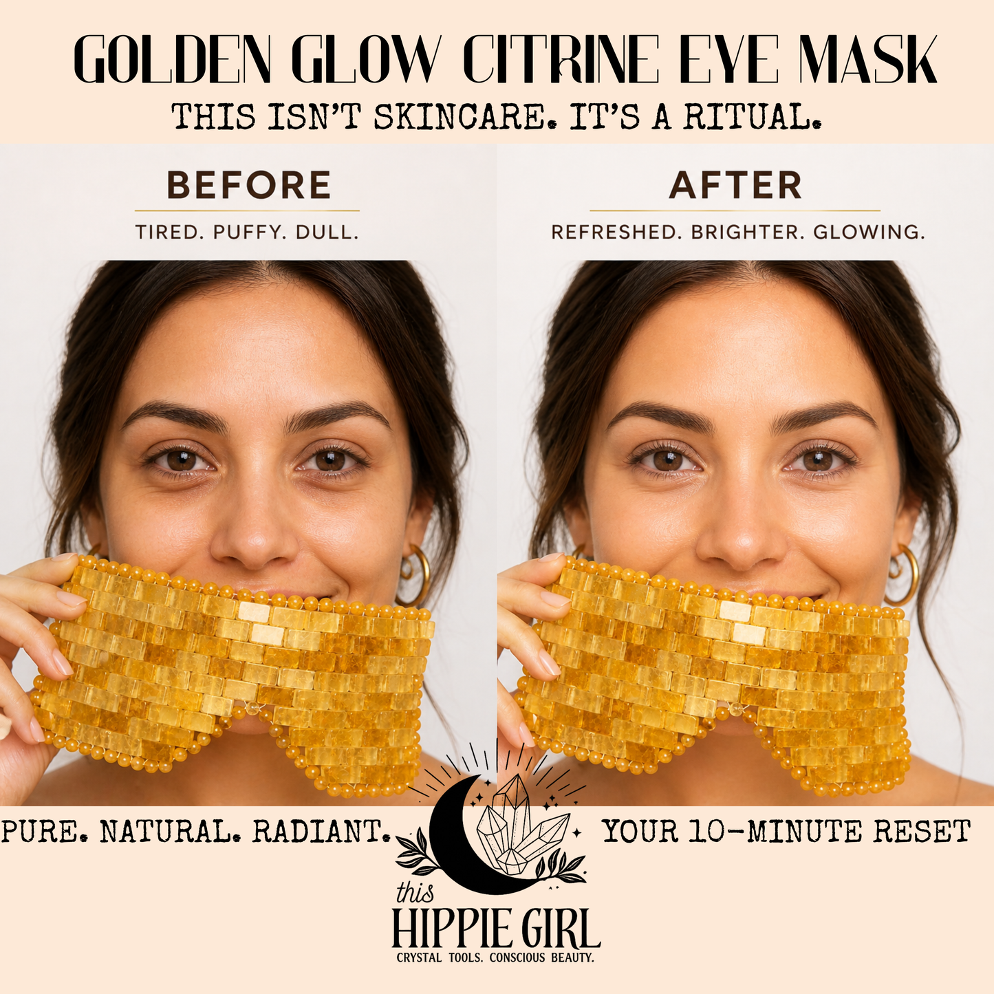 Golden Glow Citrine Eye Mask | Genuine Citrine Crystal Cooling Eye Mask | Spa Self Care Gift | Crystal Eye Pillow | Under Eye Relaxation