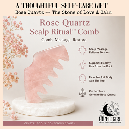 Rose Quartz Scalp Ritual™ Comb + Gua Sha – 2-in-1 Crystal Scalp Massager & Facial Gua Sha Tool for Scalp Massage, Facial Sculpting, Self-Care & Skincare Rituals
