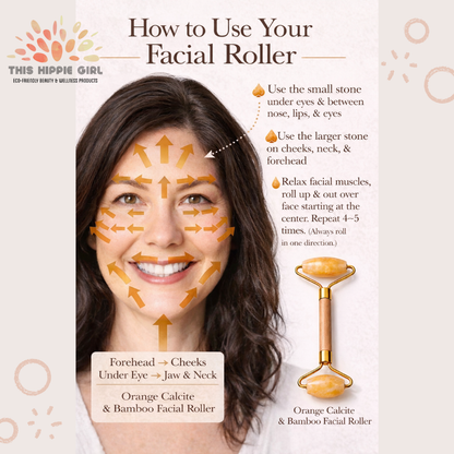 Orange Calcite Facial Roller – Bamboo Handle, Natural Stone Skincare