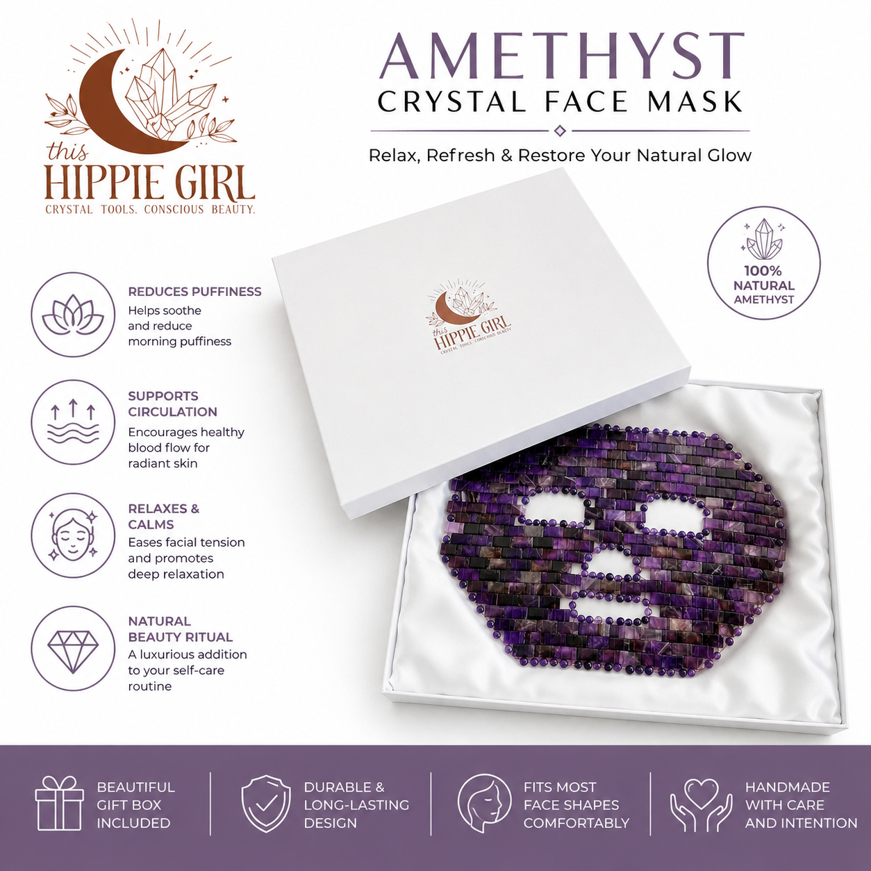 Amethyst Crystal Face Mask –Luxury Cooling Spa Skincare Ritual –Gift for her - This Hippie Girl