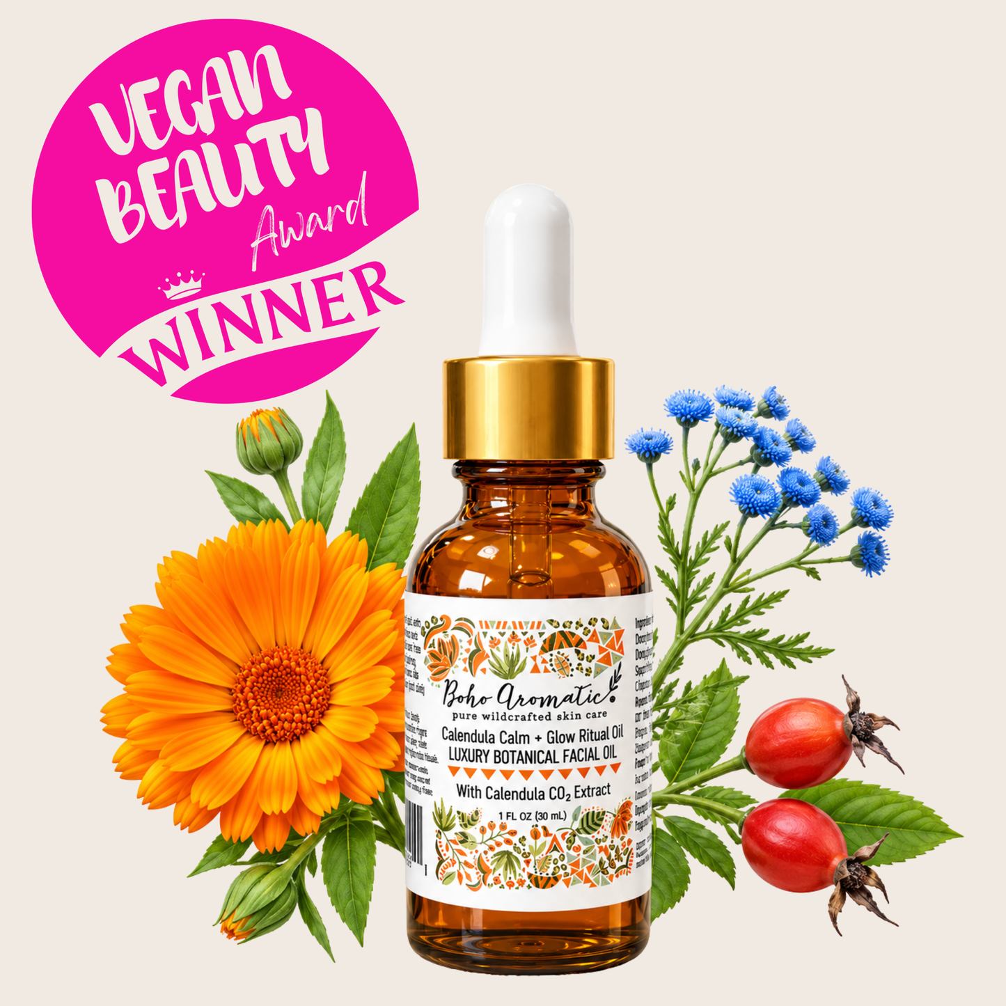*COMING SOON* Calendula Calm + Glow Ritual Oil | Luxury Botanical Facial Oil with Calendula CO₂, Blue Tansy & Rosehip | Boho Aromatic