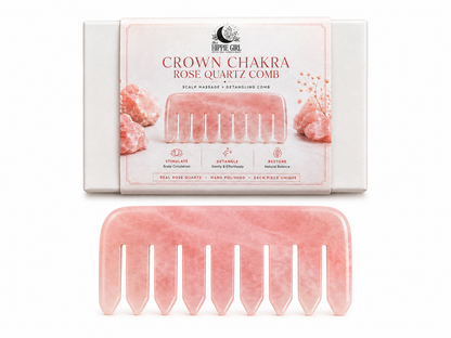 Crown Chakra Rose Quartz Comb | Crystal Scalp Massage Comb | Wide Tooth Detangling Comb | Rose Quartz Hair Comb | Self Care Hair Ritual Tool